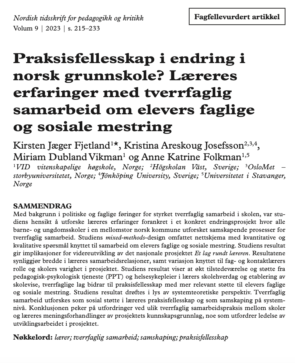 Praksisfellesskap i endring i norsk grunnskole?